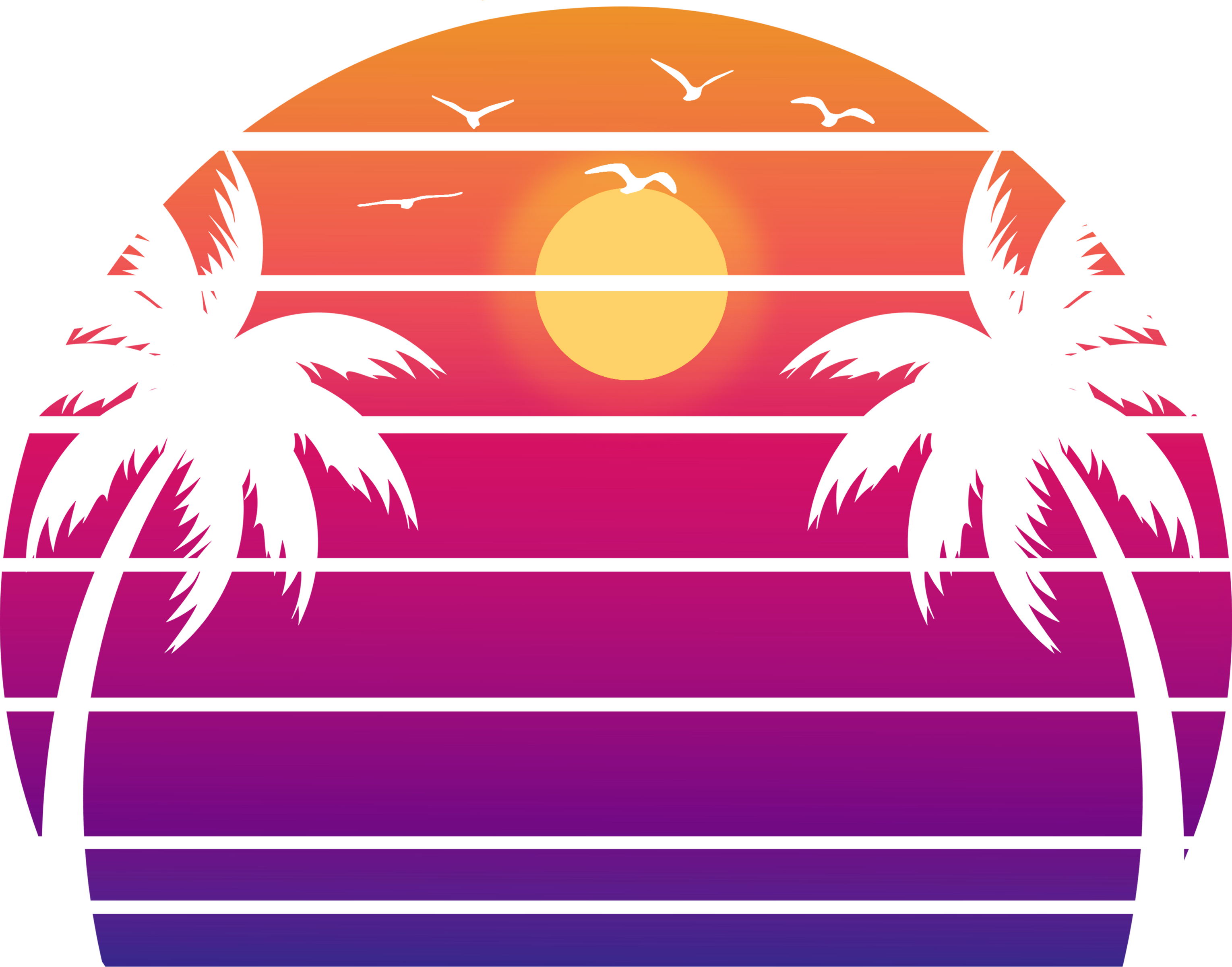 Retro Striped Sunset Palm Trees